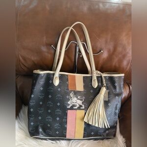 MCM Black and Gold Princess Lion Tote Bag